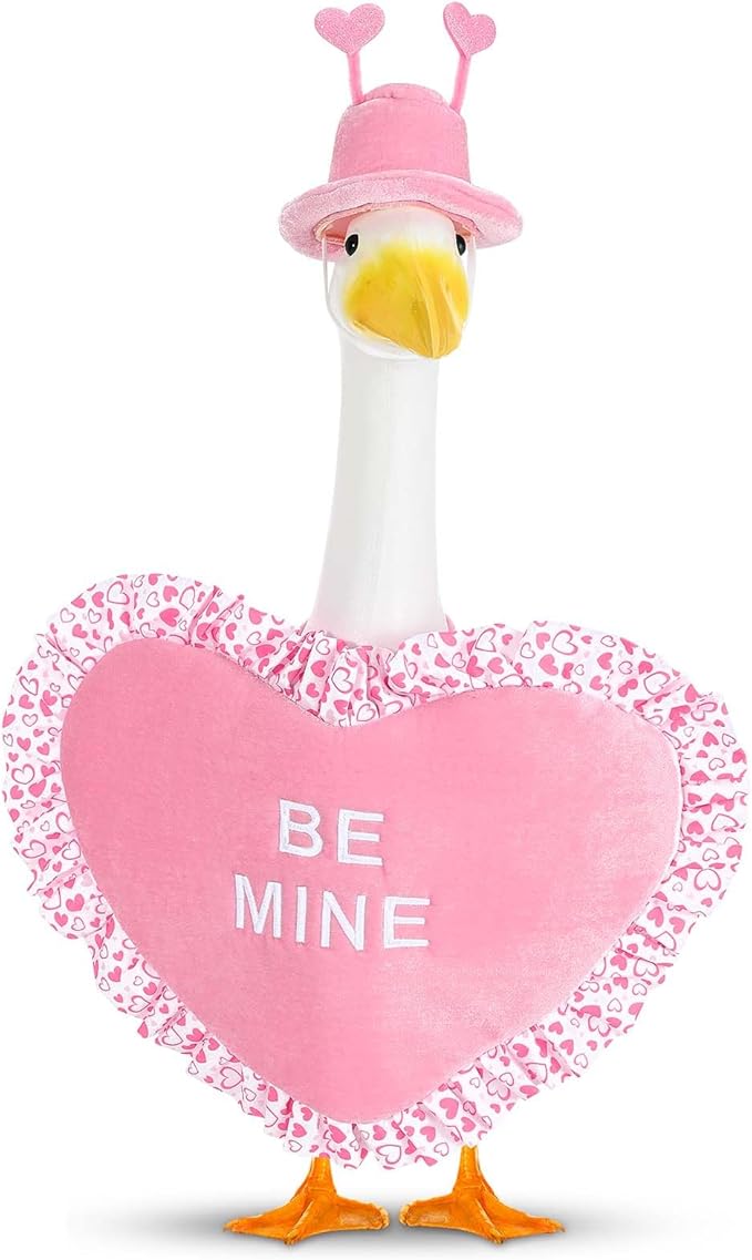 Valentine Goose Outfits Pink Heart Porch Goose Outfit Lawn Porch Goose Clothes Fits 23" Cement Plastic Goose Statue for Valentine's Day Outdoor Garden Yard Patio Art Decor (Pink)