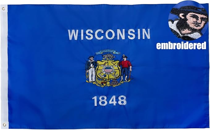 TOPFLAGS Wisconsin Flag 4x6 Outdoor WI State Flags Embroidered Longest Lasting Heavy Duty Polyester Stronger Brass Grommets 4 Stitched Hemming Perfect for Outside