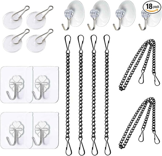 Stained Glass Window Hanging Chain Kit, Picture Hanging Chain with Suction Cup Hooks Sunshine Catcher Metal Nickel Plating Stained Glass Window Panels 10 Inch and 20 Inch (Black)