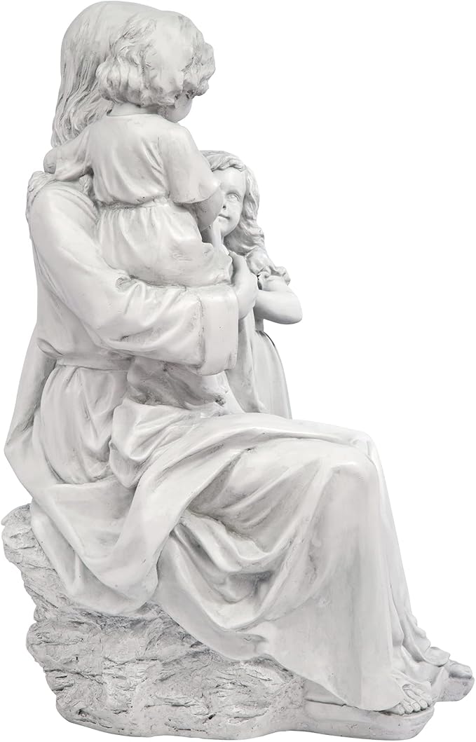 Design Toscano He Loves the Little Children Indoor/Outdoor Holy Religious Garden Statue, 28 Inches High, Cast Stone Resin, Antique Stone Finish
