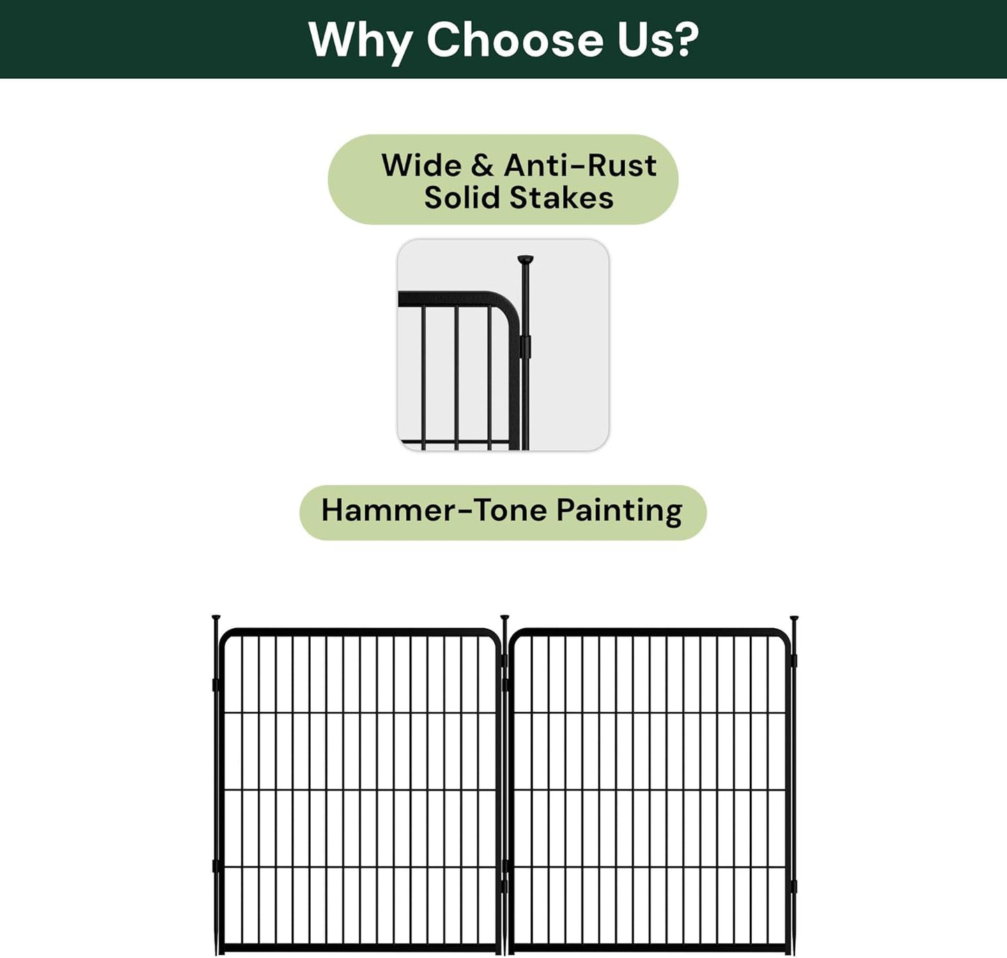 Doorless Garden Fence 32 in(H) x 4.5 ft(L) 2 Panels, Heavy Duty Metal Animal Barrier Fence, No Dig Fence for Dogs, Rabbit Fence for Garden, Black