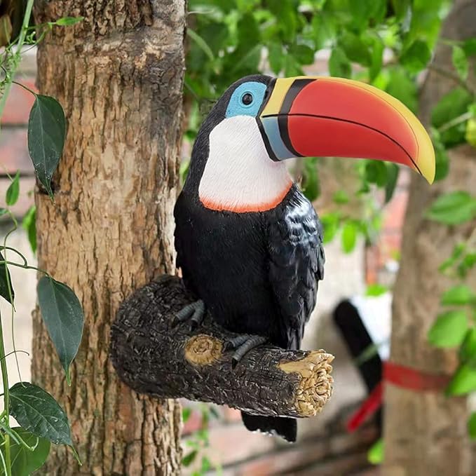 Toucan Tree Hugger Tree Decor Hanging Garden Statue 11.4 Inches High Multicolor Resin Tropical Animal Lawn Exotic Bird Sculpture Tree Decoration for Lawn Porch Yard Patio (Style2)