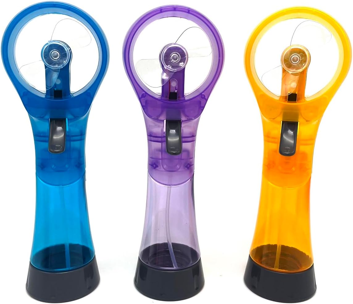 Water Misting Fans Portable Personal Handheld Spray Fan Cooling Outdoor Cooler, Pack of 3 (Blue/Purple/Yellow)