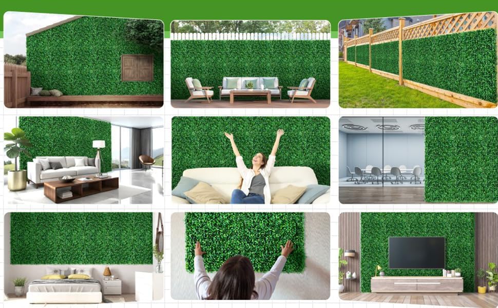 Artificial Boxwood Roll,120x40 in (34 sqft) UV-Anti Faux Ivy Boxwood Hedge Leaf Grass Wall for Patio Balcony Privacy, Garden, Backyard Greenery Wall Backdrop and Fence Decor