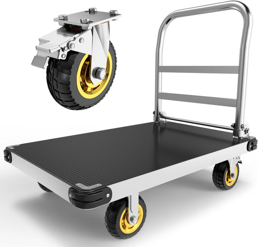 Extra Large Platform Truck Cart, 44 x 28 Heavy Duty Push Cart Dolly 2500 LBS Capacity, Flat Cart with Non-Slip Mat and 6" Swivel Brake Wheels