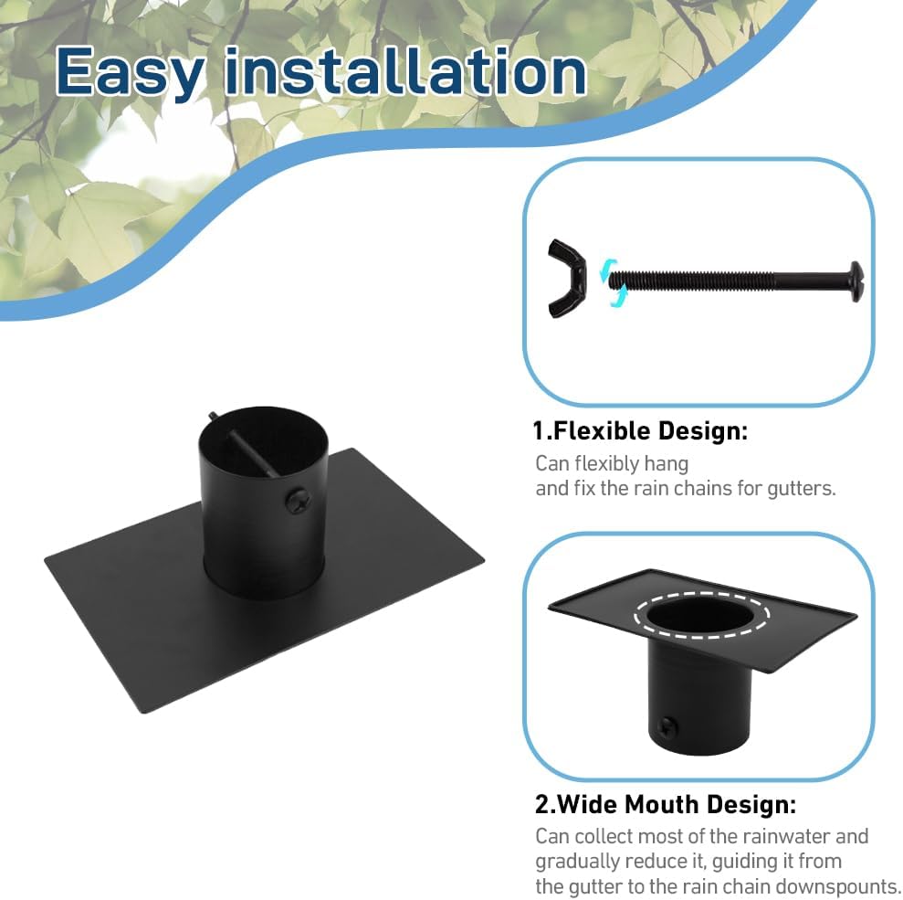 Rain Chain Gutter Adapter, Metal Rain Chain Adapter with Bolt Black Powder Coated Rust Resistant Rain Chain Gutter Installer for Rain Chain Outside Gutters Downspout Accessories