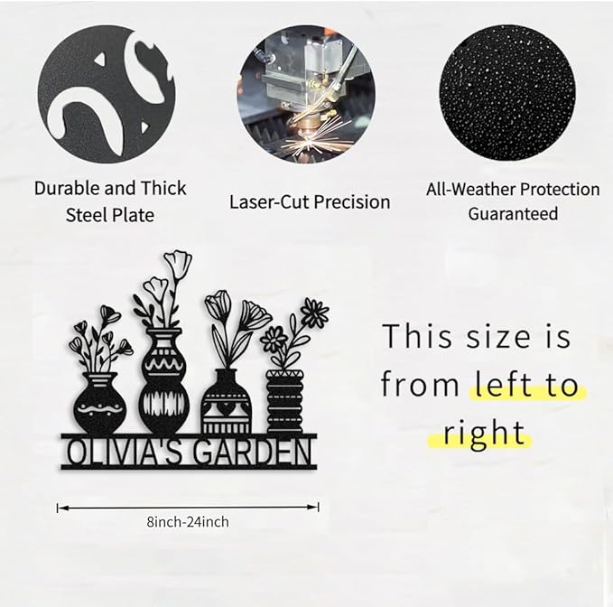 Personalized Vase Metal Wall Art,Custom Flower Metal Signs,Indoor Outdoor Garden Yard Patio Greenhouse Decor,Gifts for Gardeners,Welcome sign style 19