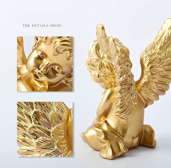 orenm 2 Pack Resin Cherubs Gold Angel Statue Figurine, Garden Sleeping Cherub Statue Sculpture Indoor Outdoor Home Decoration, Cute Adorable Angle Sculpture Memorial Statue(4" Height) (Gold)