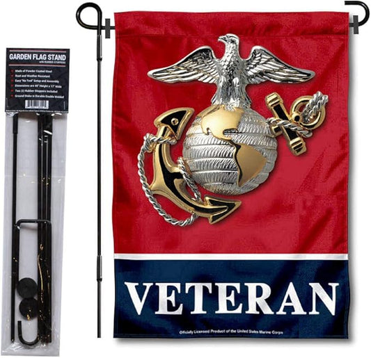 WinCraft Marines Veteran Garden Flag with Stand Holder