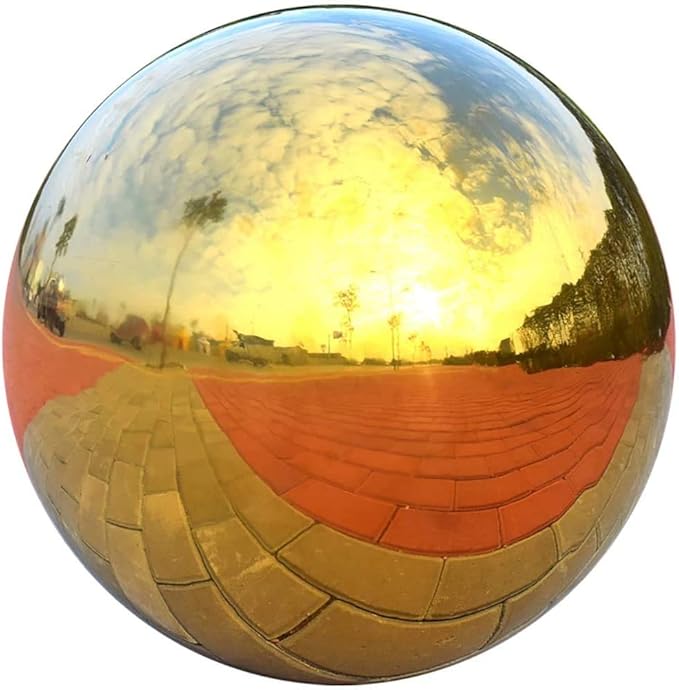 Nerien Gazing Ball, Stainless Steel Garden Mirror Globe, Polished Ornament Sphere, Hollow Floating Reflective Hemisphere, for Home Outdoor Pond Housewarming Swimming Pool Decoration, Gold, 5Pcs Mix