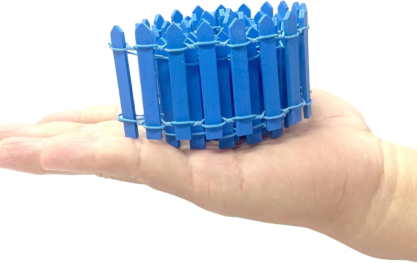 35 Inches Mini Fairy Garden Fence DIY Small Wood Decorative Picket Fence Micro Landscape Miniature Ornaments for Dollhouse, Crafts, Diorama Project, Plant Pot, Blue