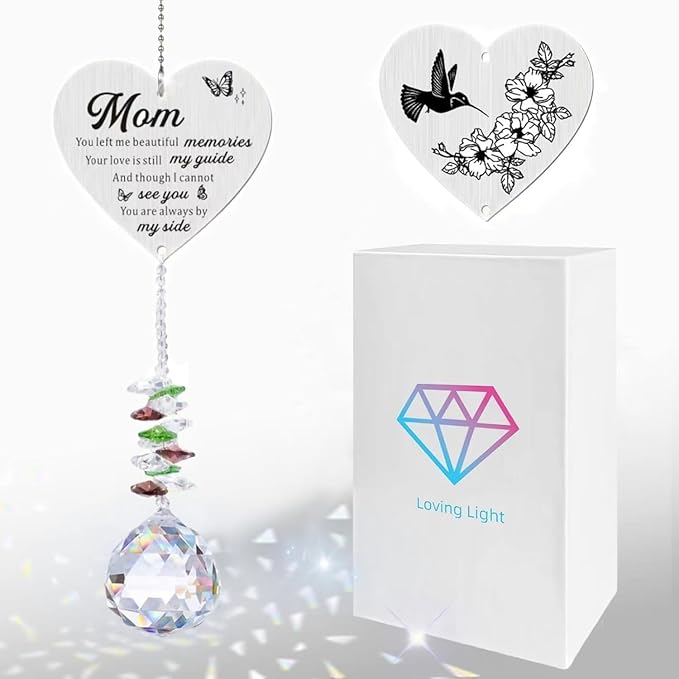 Memorial Gifts for Loss of Mom, Sympathy Gifts for Loss of Mom, Mom in Heaven Memorial Crystal Suncatcher for Window Home Decor (Mom)