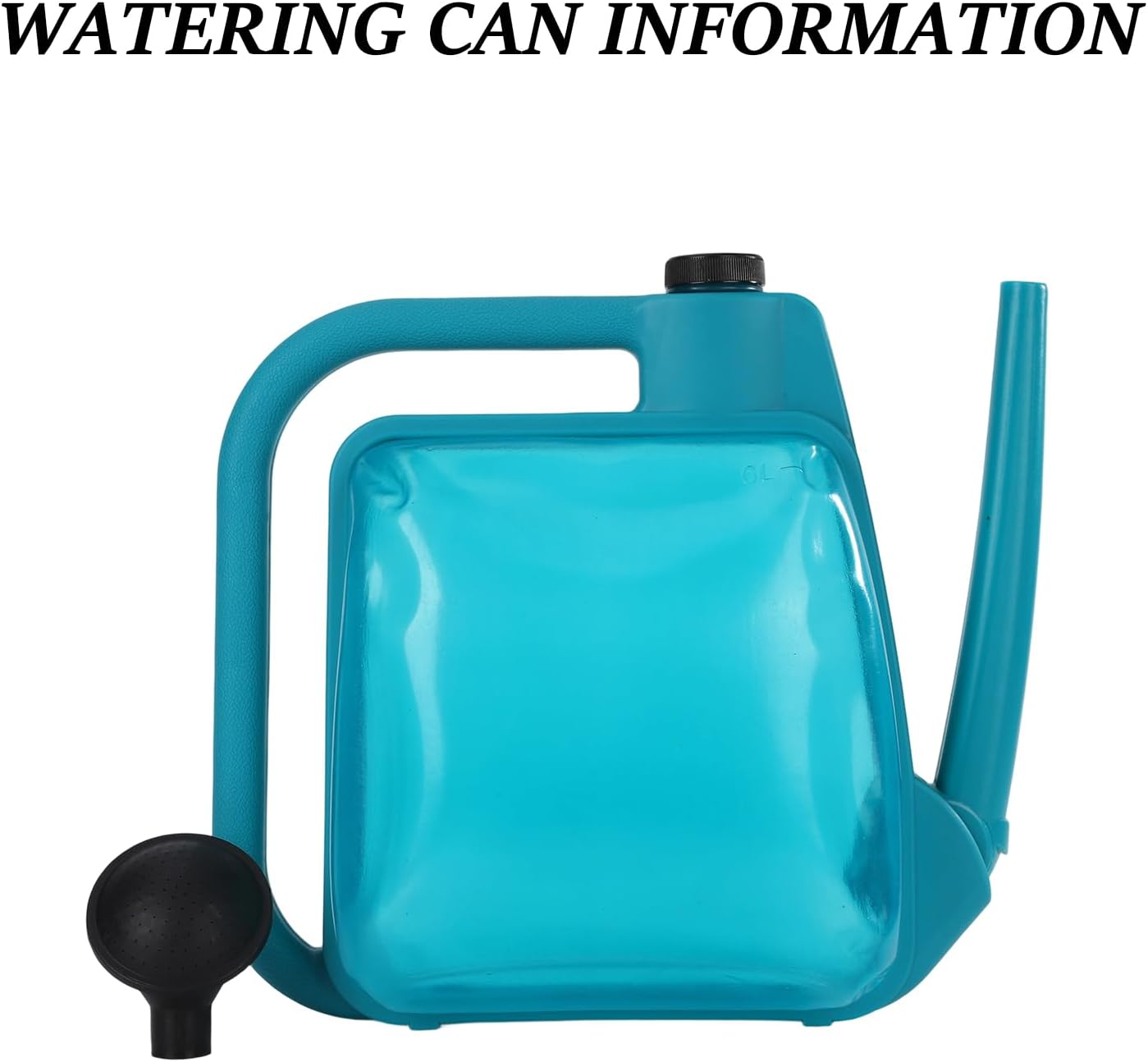 Watering Can 1.6Gal Transparent Plastic with Comfort Grip Handle for Indoor & Outdoor Plants（Blue Green）