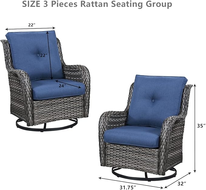 HUMMUH Patio Furniture 5 Pieces Outdoor Furniture Set Wicker Outdoor Sectional Couch with Patio Swivel Rocking Chairs,Ottomans for Patio