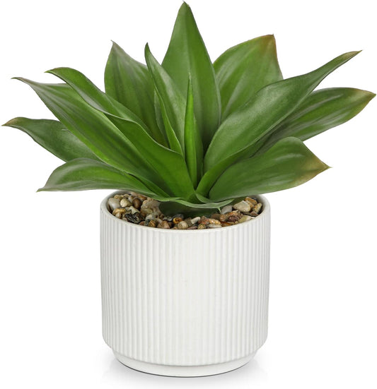 Hollyone Artificial Agave Plants Fake Succulent Agave Plant Potted in White Pot Succulents Aloe Plant for Desk Modern Office Living Room Table Shelf Home Indoor Outdoor Decor