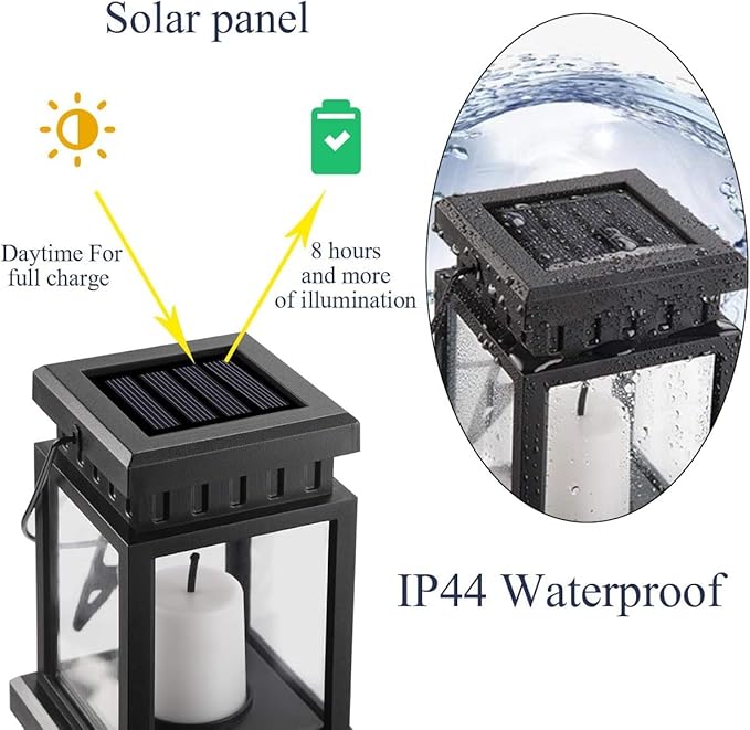 GIGALUMI Solar Lanterns Outdoor Waterproof, 4 Pack Hanging Solar Lanterns for Outside, Candle Effect Outdoor Lights for Pathway, Garden, Patio, Lawn, Porch, Gazebo, Tent, Tree, Yard(Constant Lights)