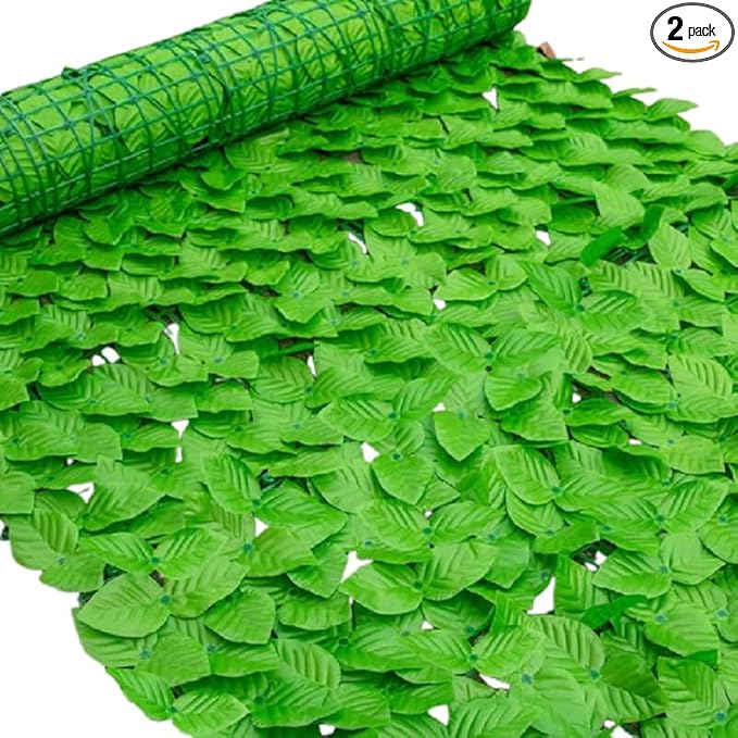 Artificial Ivy Privacy Fence Screen, Green Leaf Panels with Mesh Backing, 2 Pack, Outdoor Garden Patio Backyard Decor (Light pothos Leaves, 50 * 100CM)