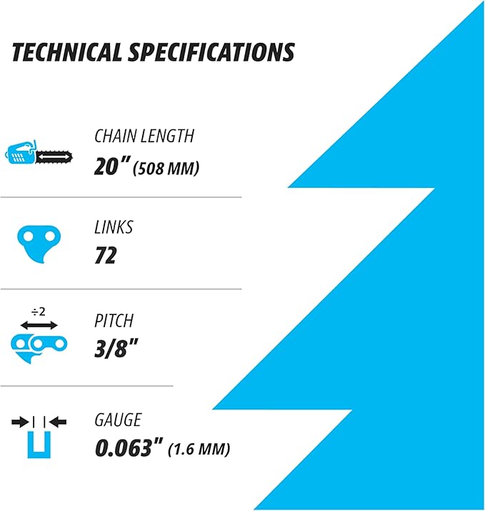 Premium 20 Inch Chainsaw Chain 3/8" Pitch .063" Gauge 72 DL - Fits Husqvarna 480, 465 (Rancher), 570XP, 575XP, 576XP, STIHL and More - 203ATMD009, 75LPX072G, 75EXL072G, 75EXJ072G (3 Chains)