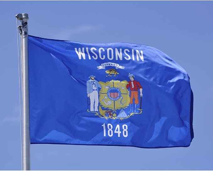 TOPFLAGS Wisconsin Flag 4x6 Outdoor WI State Flags Embroidered Longest Lasting Heavy Duty Polyester Stronger Brass Grommets 4 Stitched Hemming Perfect for Outside