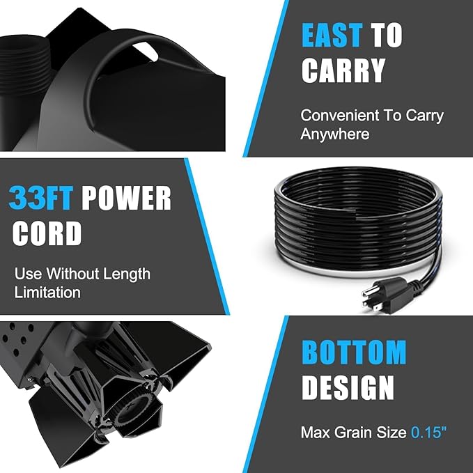 3000GPH Pond Pump - 200W Submersible Water Pump with Barrier Bag, Ultra Quiet Aquarium Pump with 33FT Power Cord for Pond, Waterfall, Fish Tank, Statuary, Hydroponic, Black