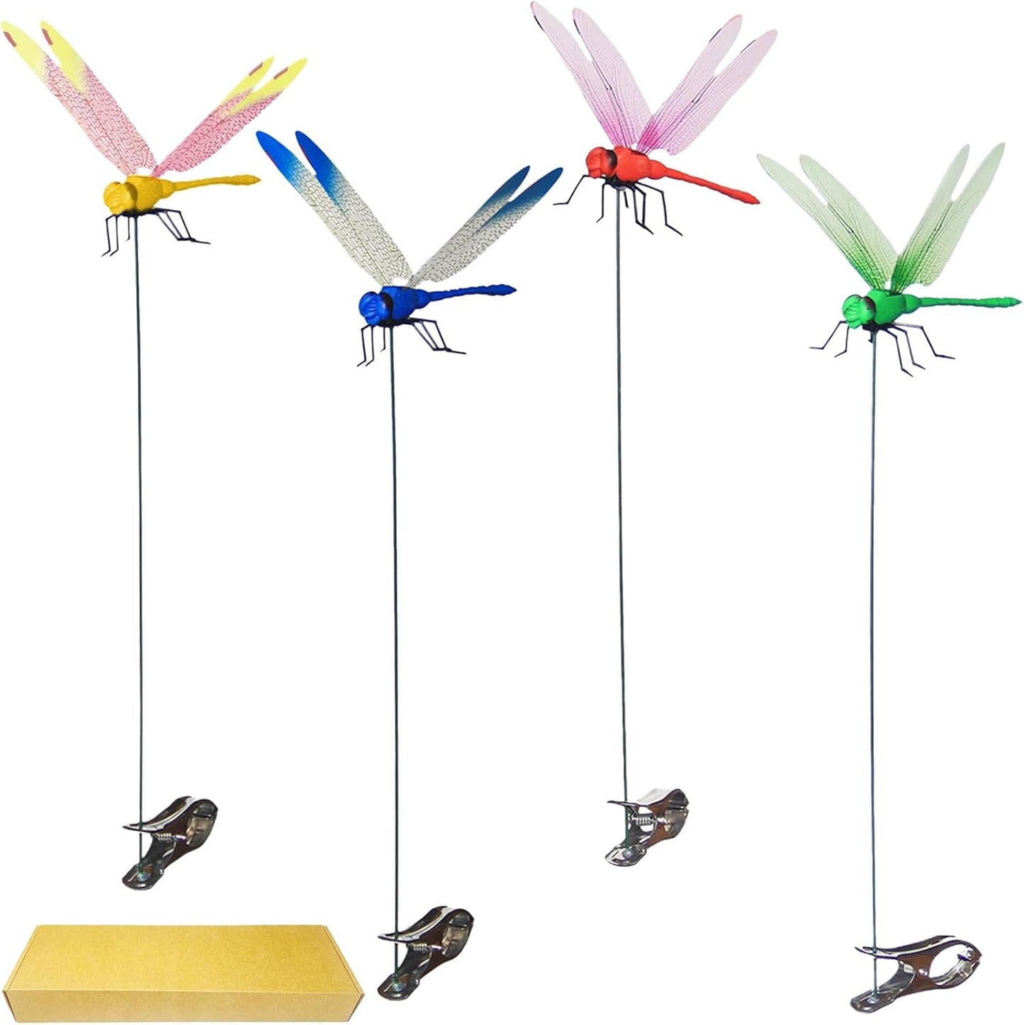 Jongdari 4pcs Dragonfly Hat Clip Realistic Fake Dragonflies Clip-On Garden Outdoor Decor Stakes Plastic Dragon Fly Clips Plant Decorations for Pot