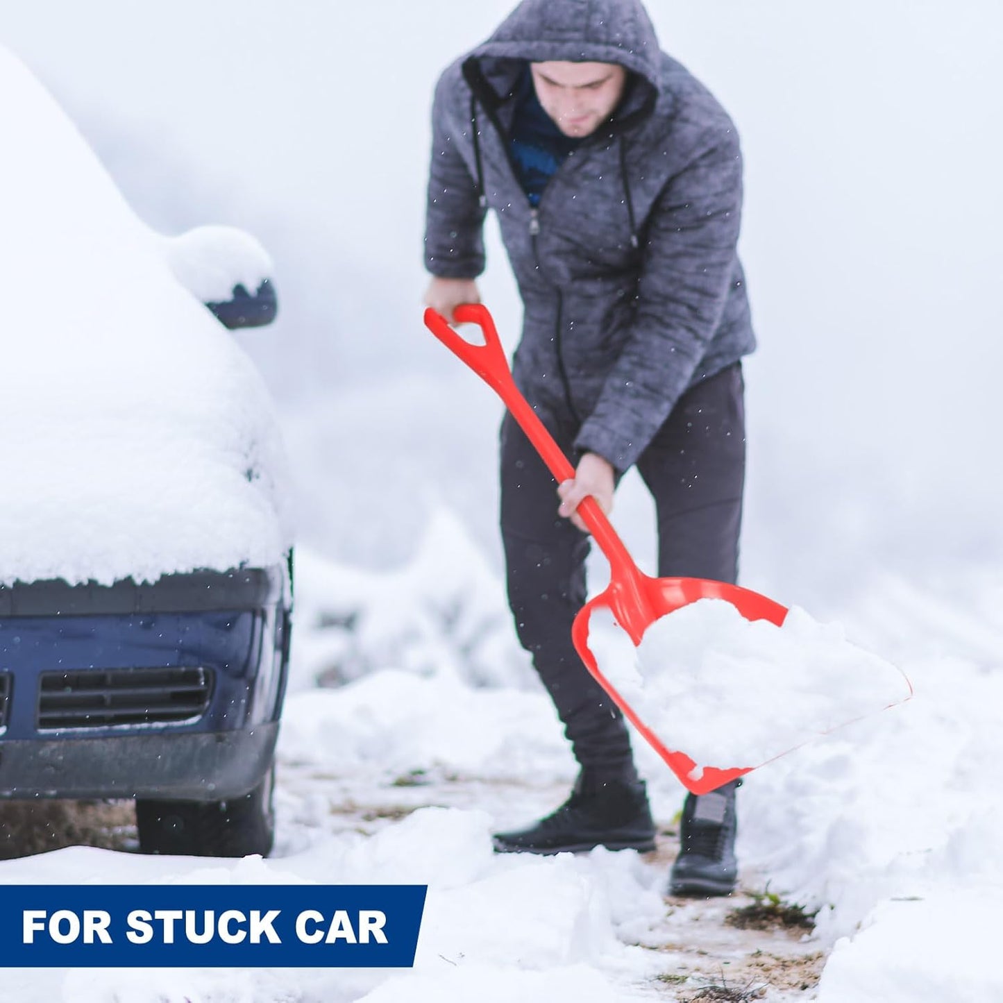 Frienda 3 Pieces Plastic Snow Shovel 43 x 14 Inches Heavy Duty Hygienic Shovel with D Shaped Grip Handle Large Durable Seamless Snow Scoop for Kitchen Gardening(Red)