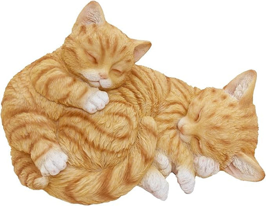 Sleeping Orange Tabbies Mother Cat Garden Statue Decor, Resin Realistic Sculptures Gift for Cat Lovers, Pet Memorial Stones for Loss of Pet, Kitty Figurine Art Decoration for Indoor Outdoor Home