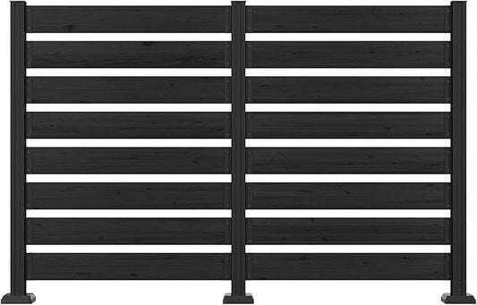 MUPATER 49'' H×78'' W Outdoor Fence Privacy Screen, No Dig Wood Privacy Screen for Hard Ground and Soil, Privacy Fence Panel, Air Conditioner Fence with Aluminum Post, 2 Way to Use, Black (2 Panels)