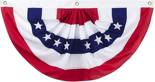 3 x 6 Ft American Pleated Fan Flag, USA Patriotic Half Fan Bunting Flag, 4th of July Decorations Flags