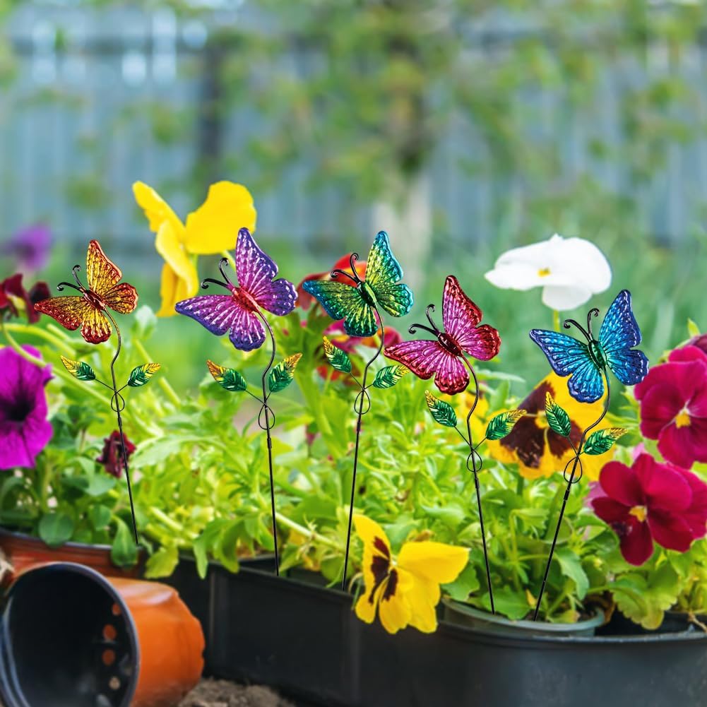 5 Pack Butterfly Decorative Garden Stakes,Outdoor Metal Decor Outdoor Decorations for Patio and Yard