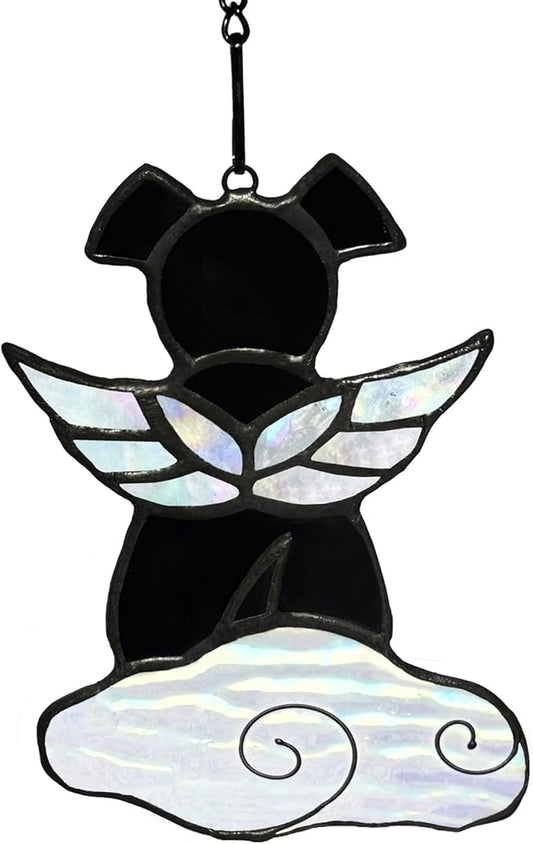 Stained Glass Angel Wings Dog Memorial Gifts for Loss of Dog Sympathy Gift Suncatcher, Rainbow Bridge Pet Passing Away Remembrance in Memory, Dog Bereavement Gifts for Loss of Pet, Black