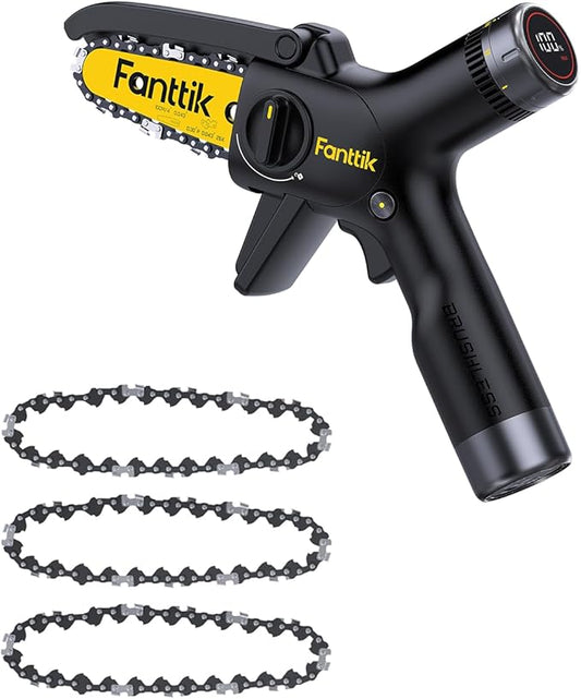 Fanttik TurboLite W10 APEX External Rotor Brushless Motor Mini Chainsaw Cordless with 3 Speed Adjustment & Fanttik W101 4-inch Chain