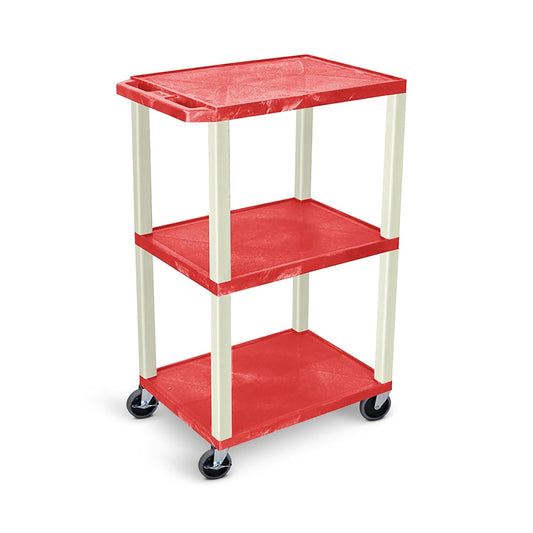 LUXOR UCPL1R 42"H 3-Shelf Utility Cart - Red Shelves, Putty Legs