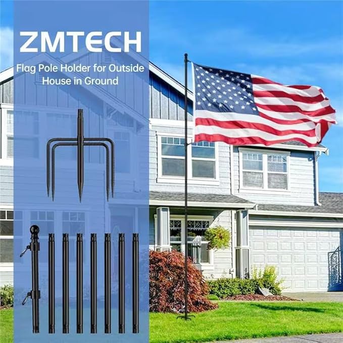 ZMTECH 10 FT 2 Packs Flag Pole in Ground,Extra Thick Flag Pole Kit for Yard,Windproof Ground Flag Poles for Outside House Residential or Commercial
