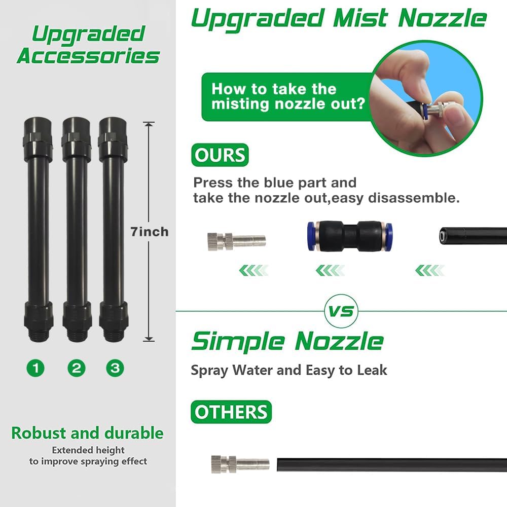 UR Forest Updated Standing Misting Cooling System 26FT Misting Line + 4 Brass Misting Nozzles,4 Height Option, Stand Mister Hose for Outside Outdoor Patio, Pet Cooling, Kids Water Playing