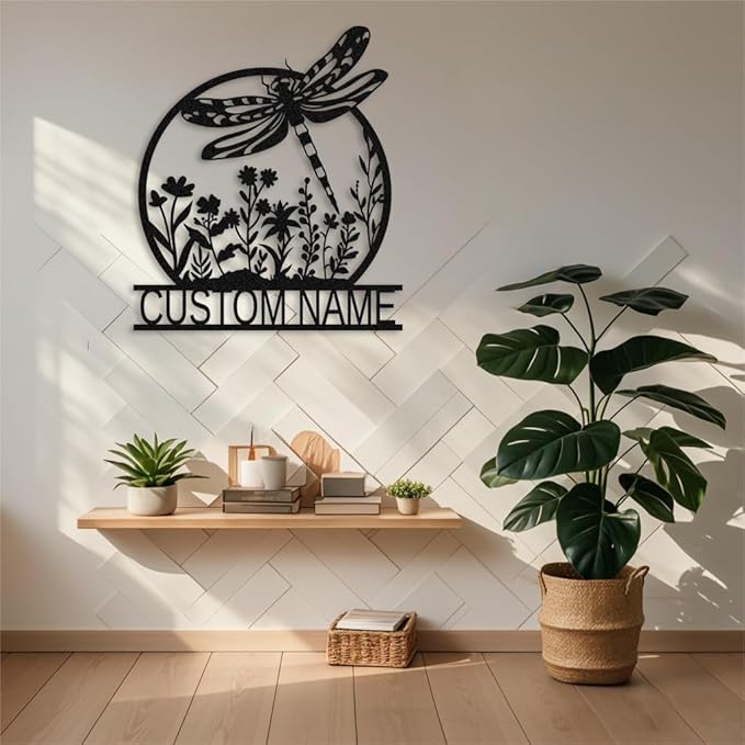 Personalized Dragonfly Metal Wall Art,Custom Garden Name Sign,Indoor Outdoor Home Yard Patio Decor,Gifts for Gardeners,Welcome Signs undefined undefined