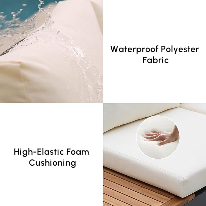 homary 6 Piece Aluminum & Teak Outdoor Sofa Set, Patio Conversation Sets Modular Outdoor Sofa with Covers, Waterproof, Fade Resistant Cushions Ideal for Patios & Balconies, Beige