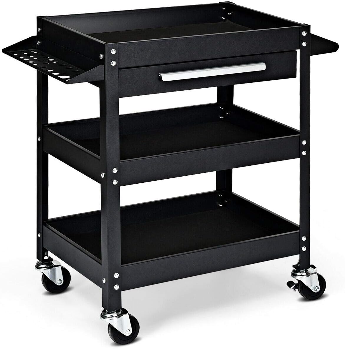 Goplus 3 Tier Rolling Tool Cart, 330 LBS Capacity Heavy Duty Utility Cart Tool Organizer with Storage Drawer, Industrial Commercial Service Tool Cart for Mechanics, Garage, Warehouse & Repair Shop