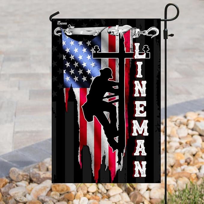 Flags-Lineman Flag MLH896F, Garden Flag (11.5" x 17.5")-USA House Garden Flags Premium Polyester-Decorative Outdoor Flags