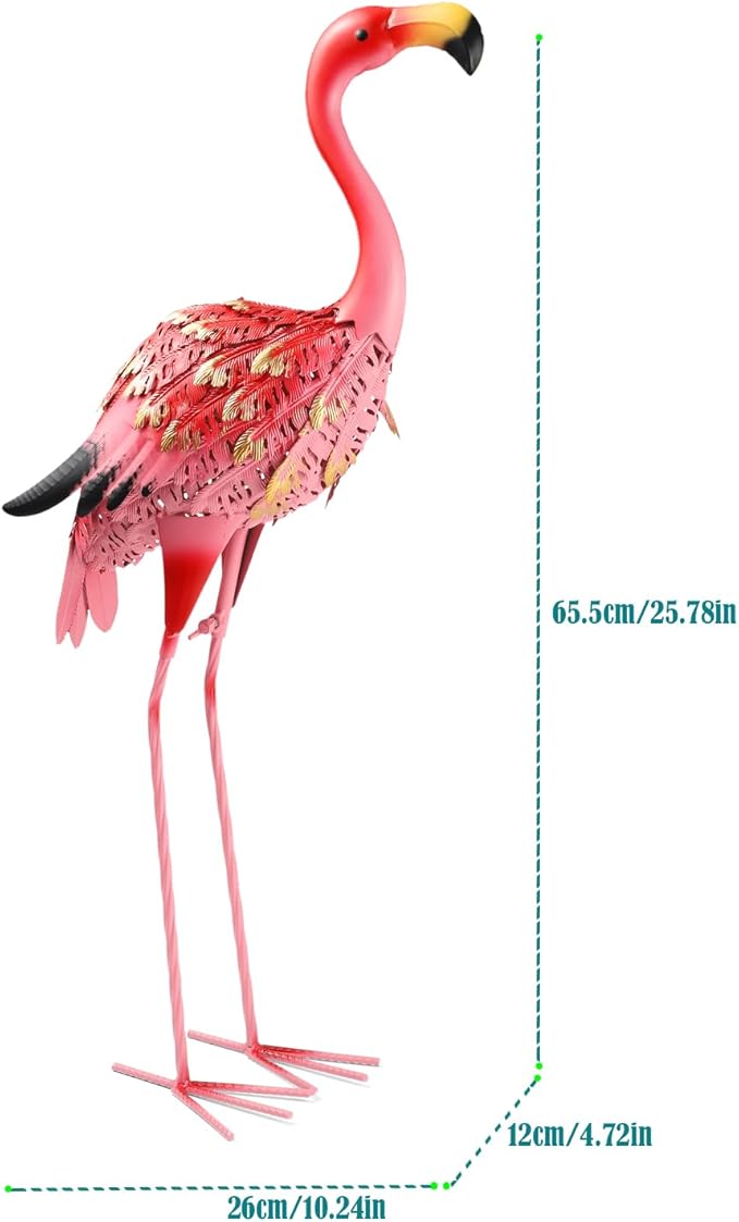 Garden Statues Flamingo Sculptures Metal Yard Art, Pink Bird Art Outdoor Backyard Decor Patio Lawn Porch Ornament Flamingo Yard Decoration (Red with Gold)