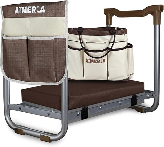 Aimerla K5 Foldable Kneeler Seat - Heavy Duty (Detachable Cloud Kneeler Pad) - Garden Stool - 2 Large Tool Bags - Portable Bench for Indoor & Outdoor