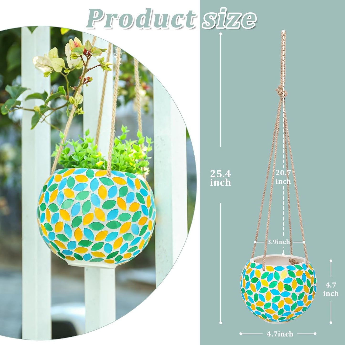 Hanging Planter Mosaic Garden Pot Small Flower Pot for Indoor Plant Disco Ball Hanging Planter with Drainage Green Yellow