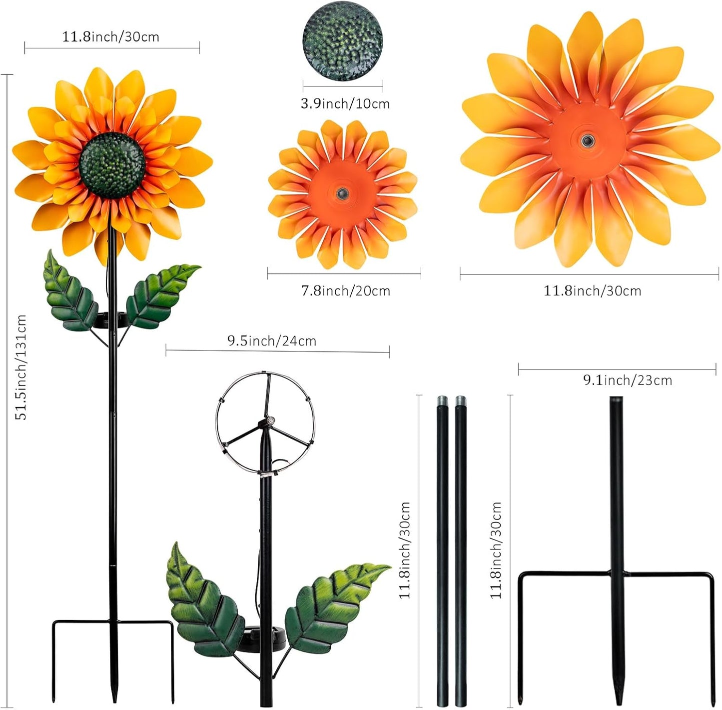 Sunflower Solar Wind Spinner, 52" Metal Wind Spinner with Kinetic Wind Sculpture Windmills for Outdoor Lawn & Garden Patio Decoration