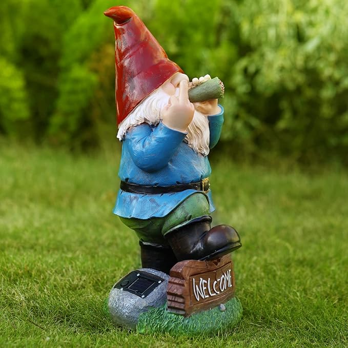 Resin Gnomes Garden Decor, 13.5" Tall Solar Large Inappropriate Funny Gifts Gnome Outdoor Statues for Yard, Patio, Lawn, Outside Naughty Gnome Garden Decorations Gift for Men Women