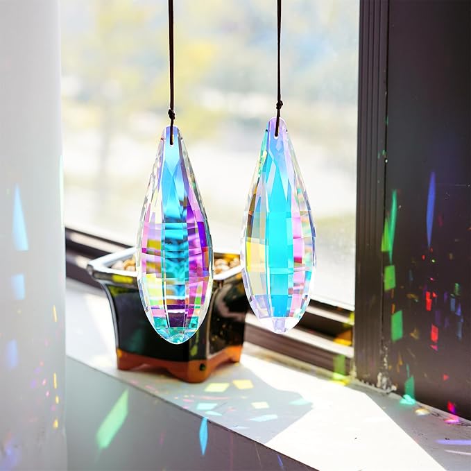 HDCRYSTALGIFTS Pack 2,120mm Colorful Crystal Suncatchers Prisms Hanging Ornaments for Window Rainbow Maker Crystal Prisms Pendant Home Garden Decoration