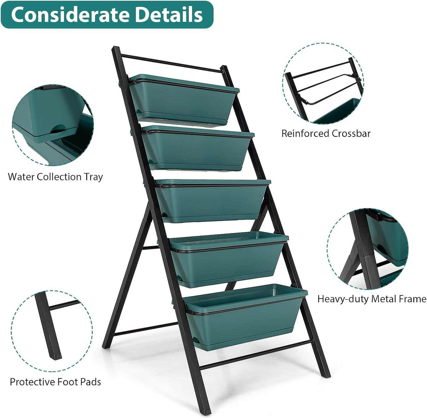 Giantex Set of 2 Vertical Planter Raised Bed, Elevated Garden Beds with Water Drainage Hole, Freestanding 5 Container Boxes for Herb Vegetables Flowers Growing, Outdoor Indoor Patio Balcony