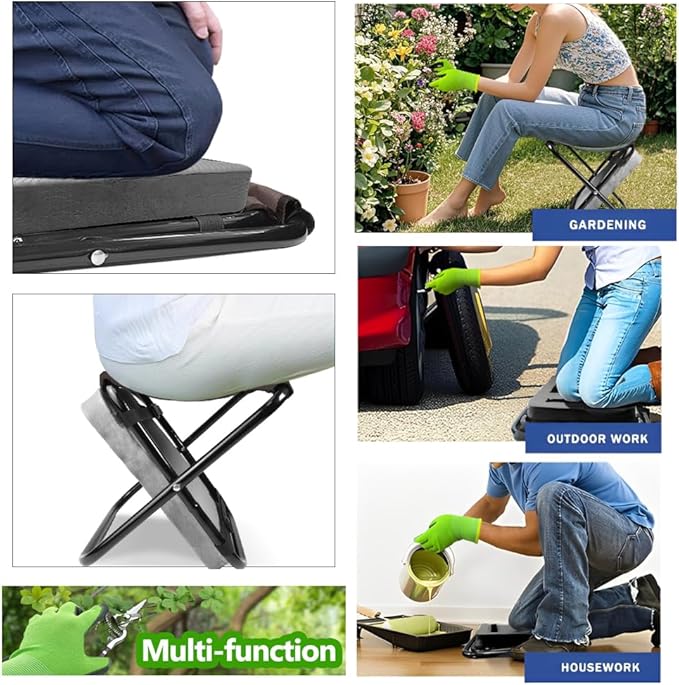 Garden Kneeler and Seat 2 in 1, Thick Soft Kneeling Pad and Foldable Gardening Stool with Gardenig Glove and Carry Tote Bag, Gardening Gifts for Women, Seniors, Mum and Dad (Grey)