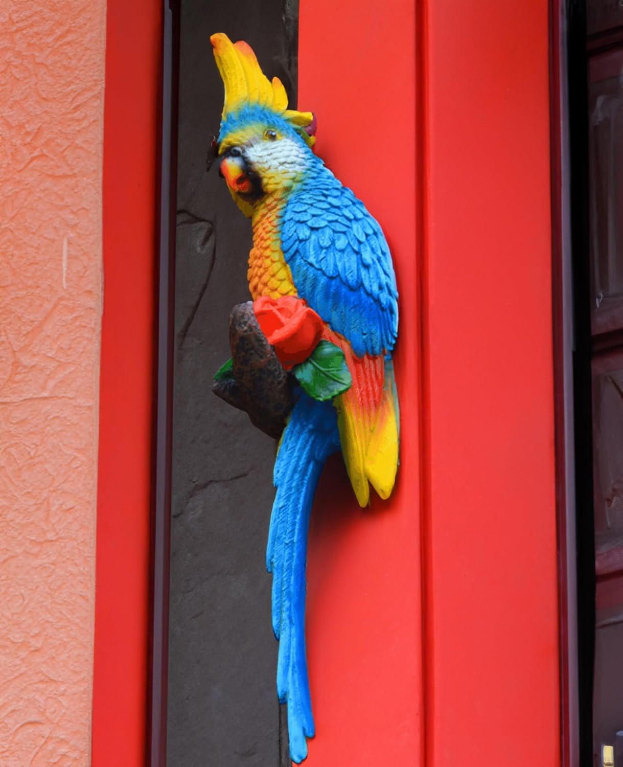 Statue Bird,Garden Decorations Bird Figurine,Resin Bird,Bird Statue Real Parrot Figurine,Flapping Macaw Bird Tropical Decor Wall Sculpture, Polyresin, Full Color