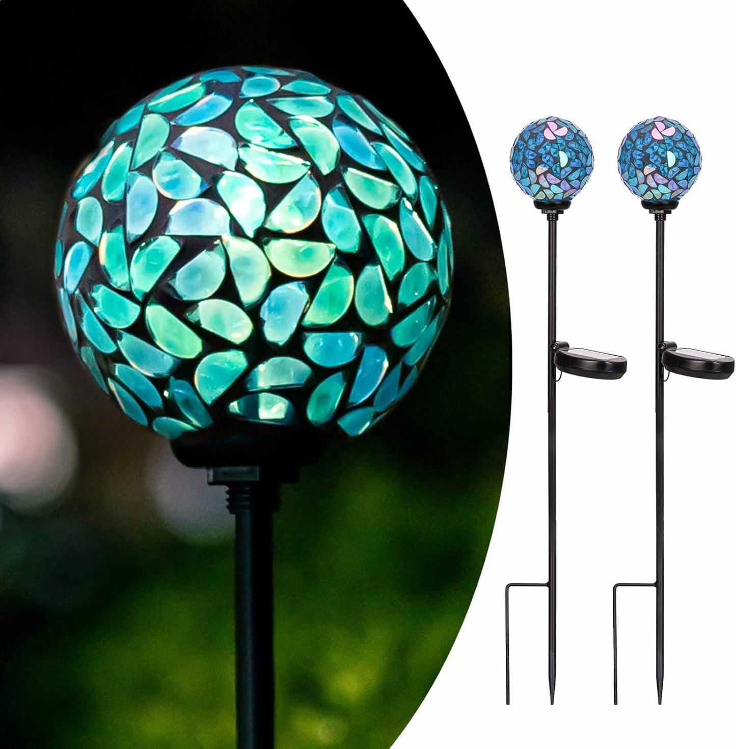 Afirst Solar Outdoor Lights Decorative Mosaic - Solar Garden Stakes Mosaic Gazing Ball Waterproof Outdoor Lights Stakes for Pathway Yard Lawn Decoration Navy Blue 2 Packs