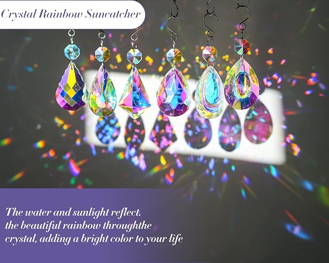 KANPURA Crystal Sun Catcher,12 Pack Hanging Ornament Crystals Prism Rainbow Maker for Home,Office,Garden Decoration(Colorful)